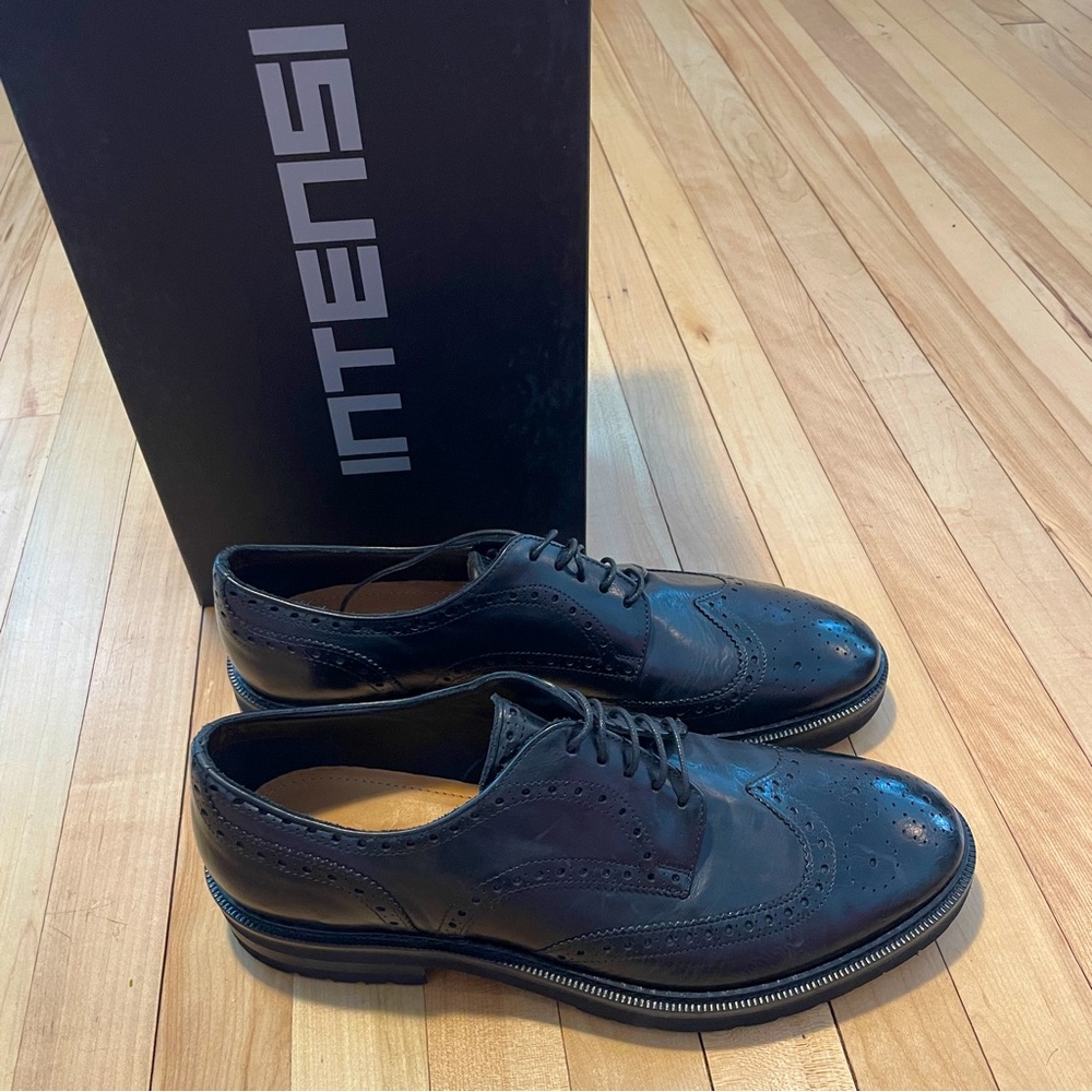 NWB Intensi Black Leather Oxford Men’s Shoes - Sz 42